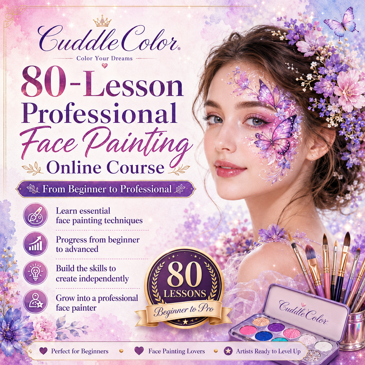 Professional-Level Face Painting Course (80 Lessons – Online Only)