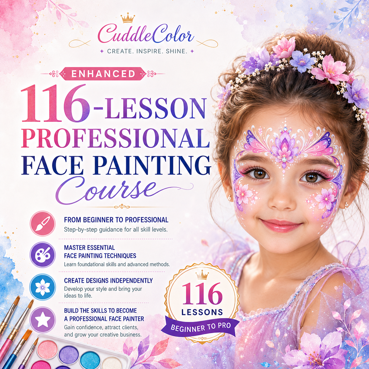 Enhanced Professional-Level Face Painting Course (116 Lessons – Online Only)